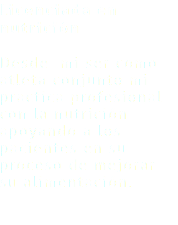 Licenciada en nutrición Desde mi ser como atleta conjunto mi practica profesional con la nutrición apoyando a los pacientes en su proceso de mejorar su alimentación.